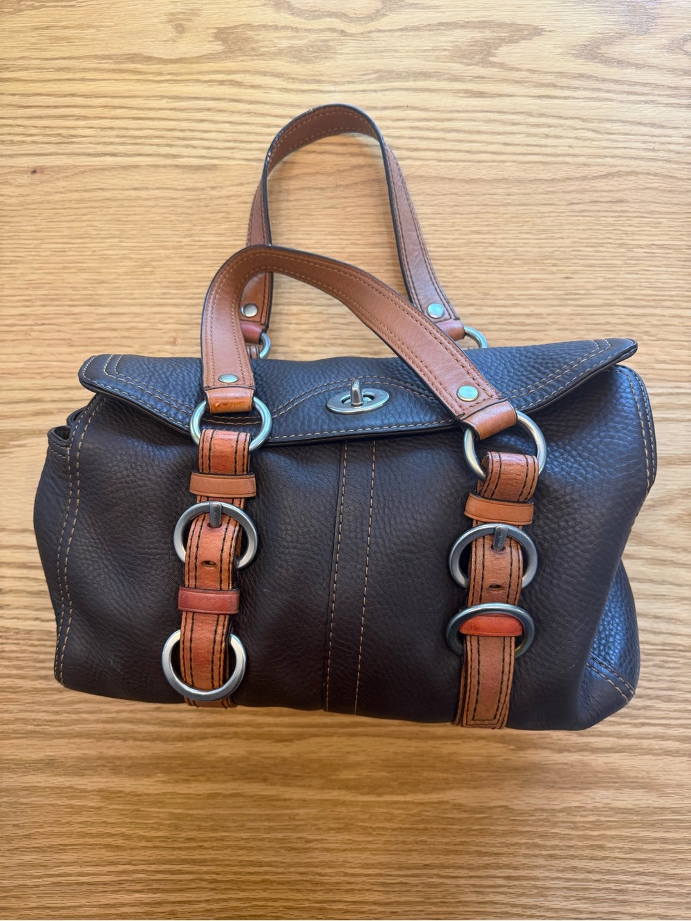 Vintage Coach Chelsea pebbled brown leather turn-lock satchel (style F12334)